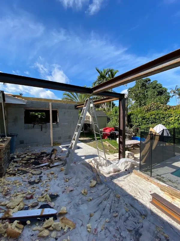 Outdoor structural steel frame installation work